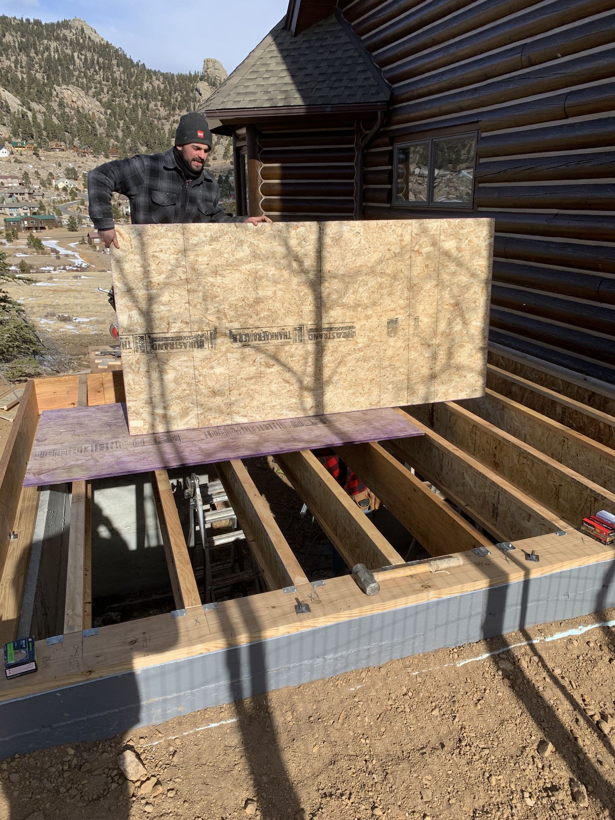 Structural framing detail during a home addition project, Estes Park