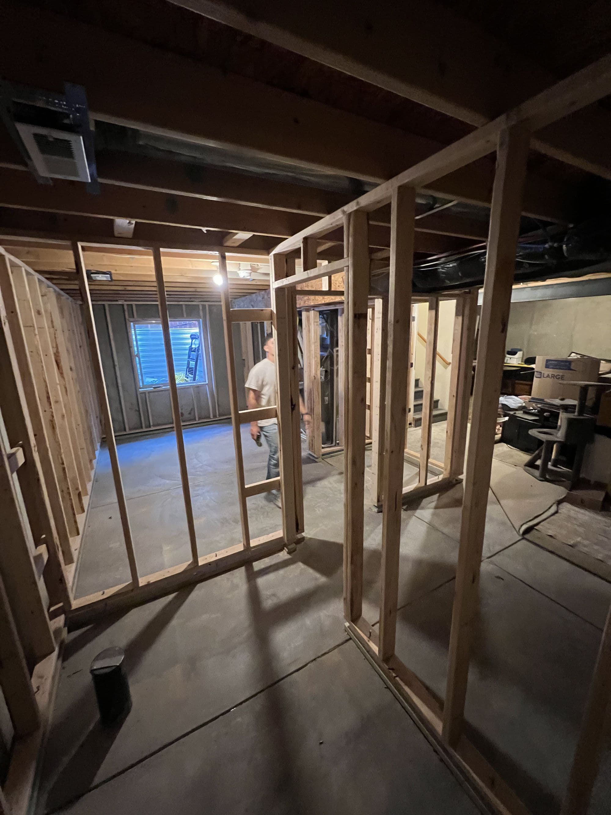 Basement framing detail, hallway view