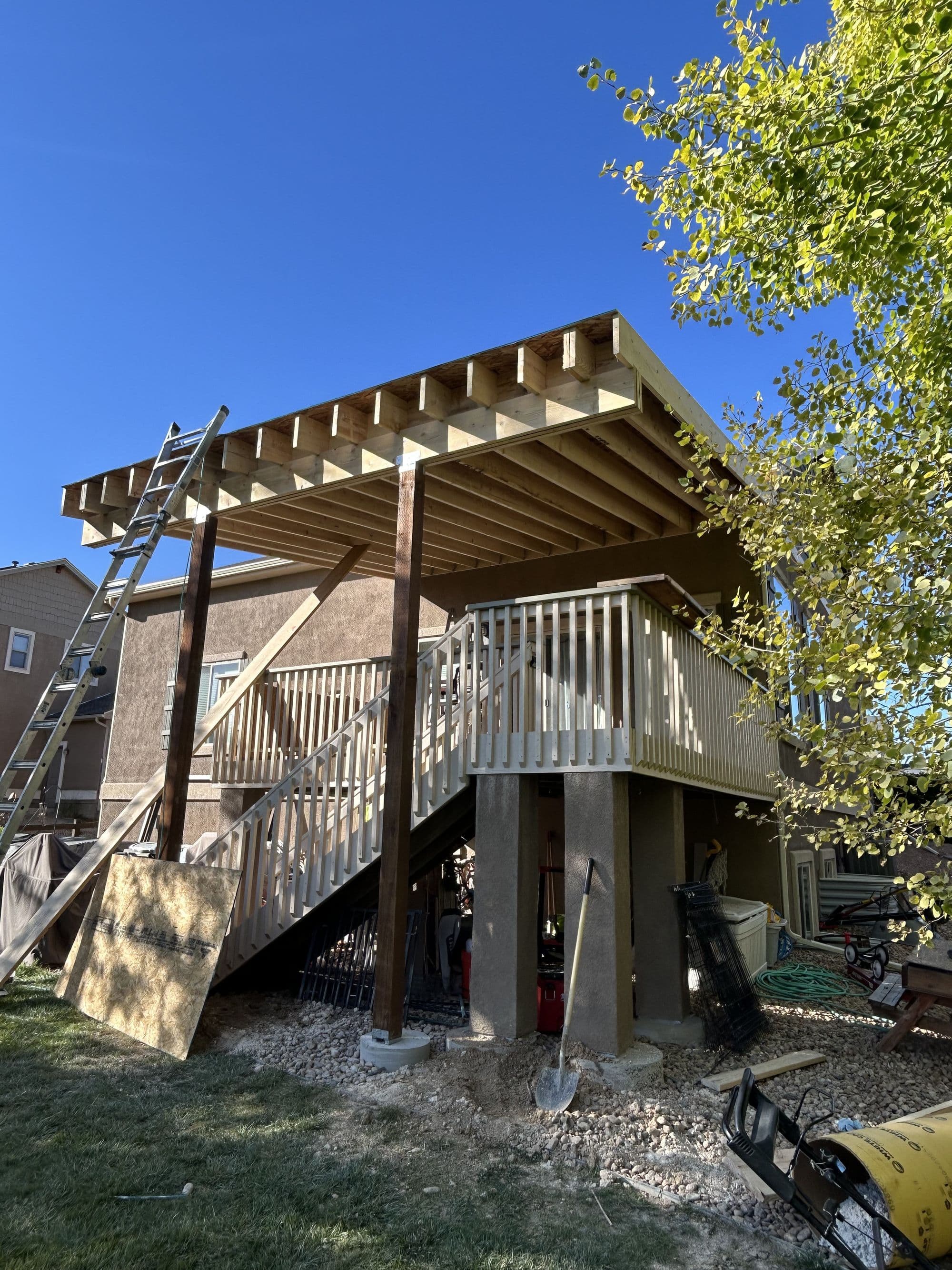 New patio covered deck under construction