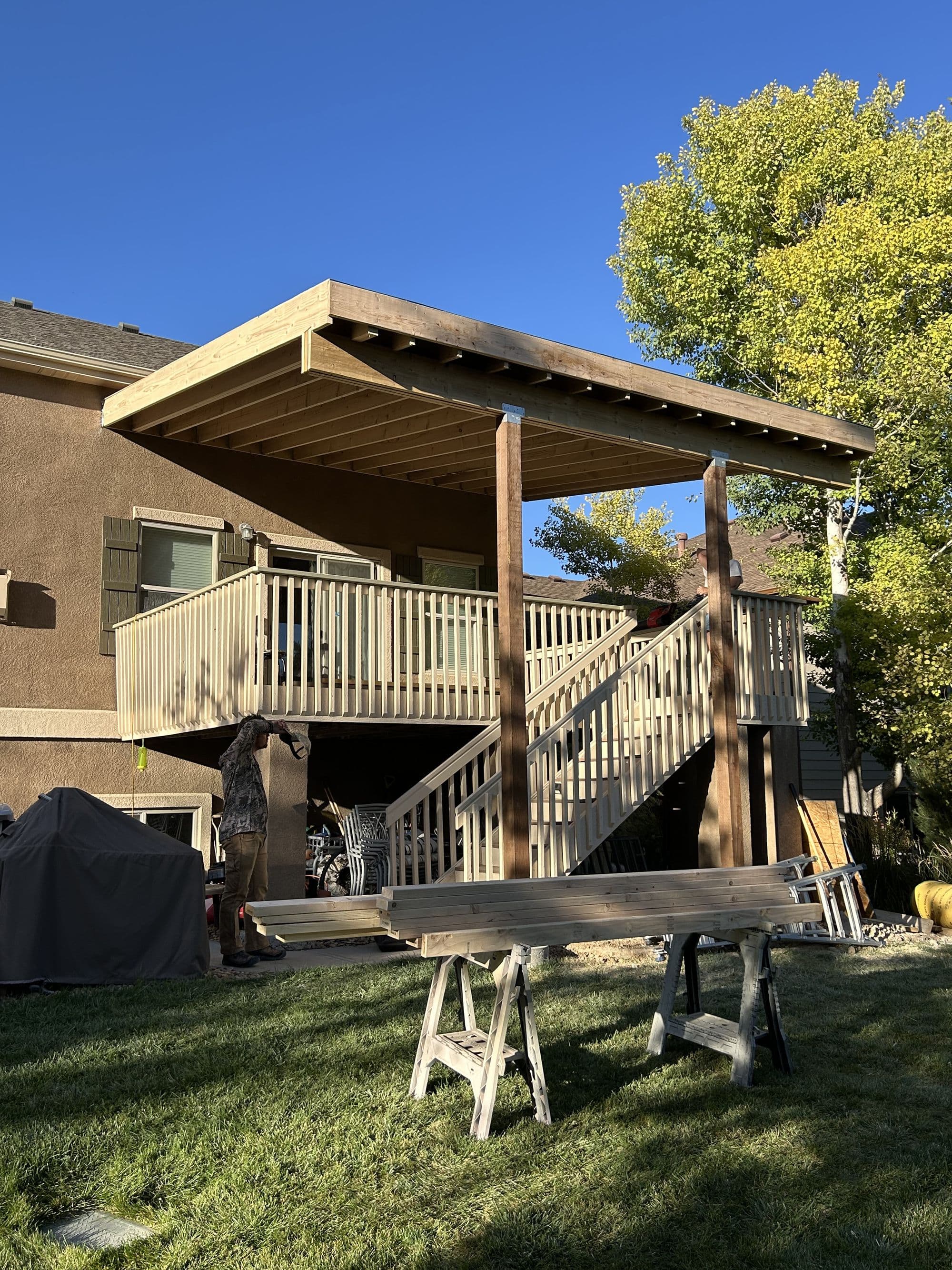 Completed covered deck and stairway, finished project