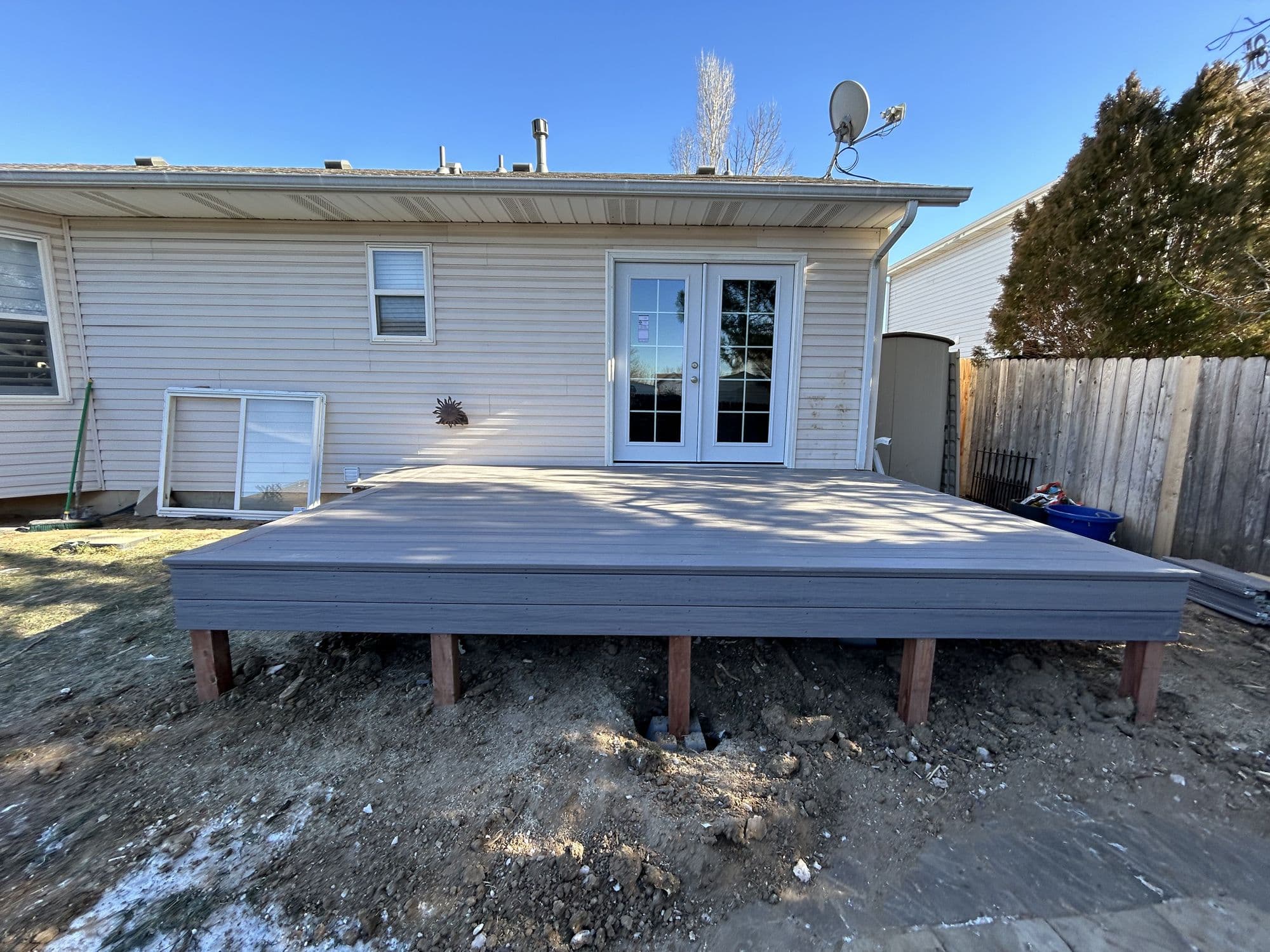 Composite decking installed on a new deck build
