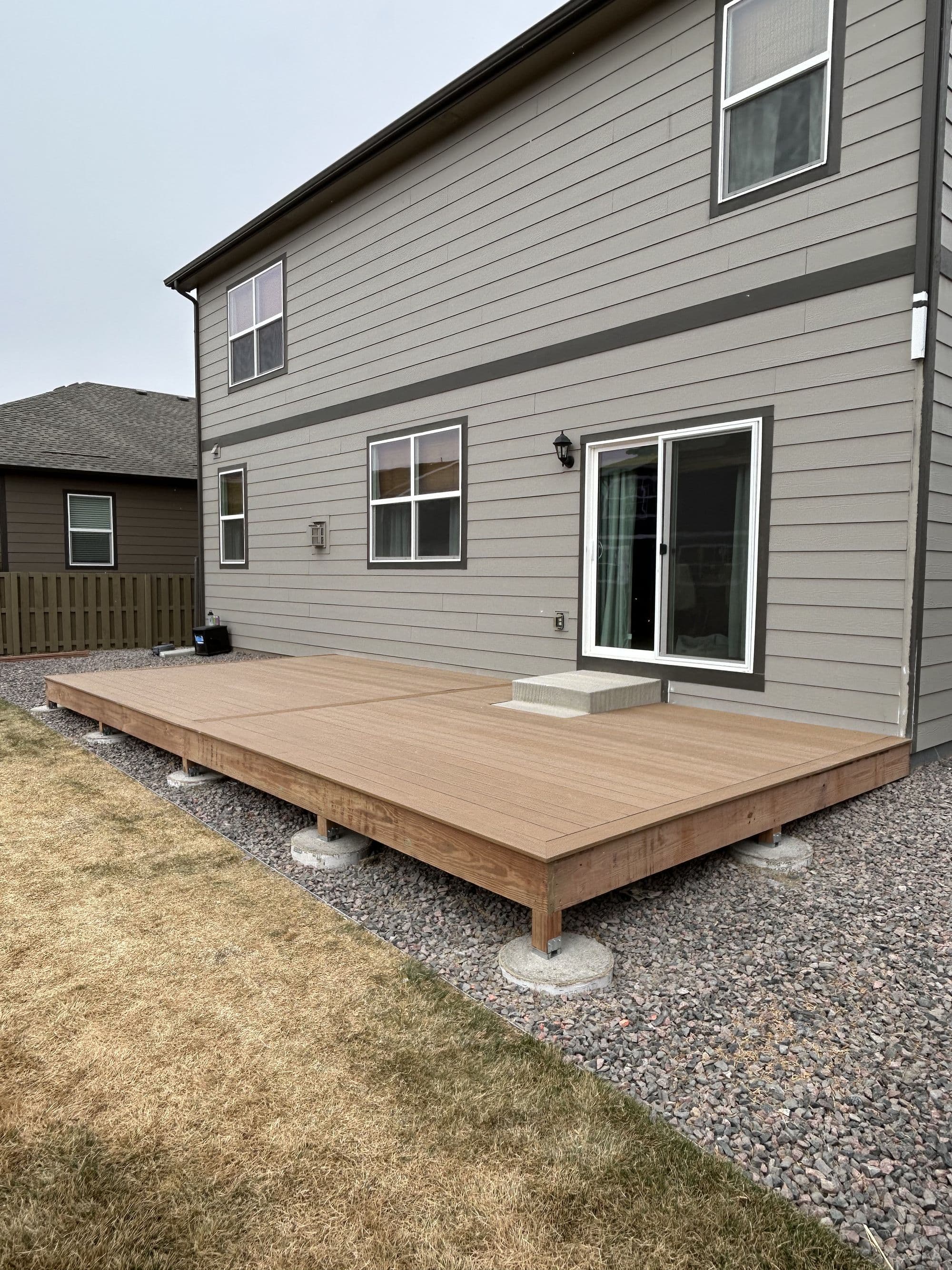 Finished octagon-shaped deck railing, Johnstown, Colorado