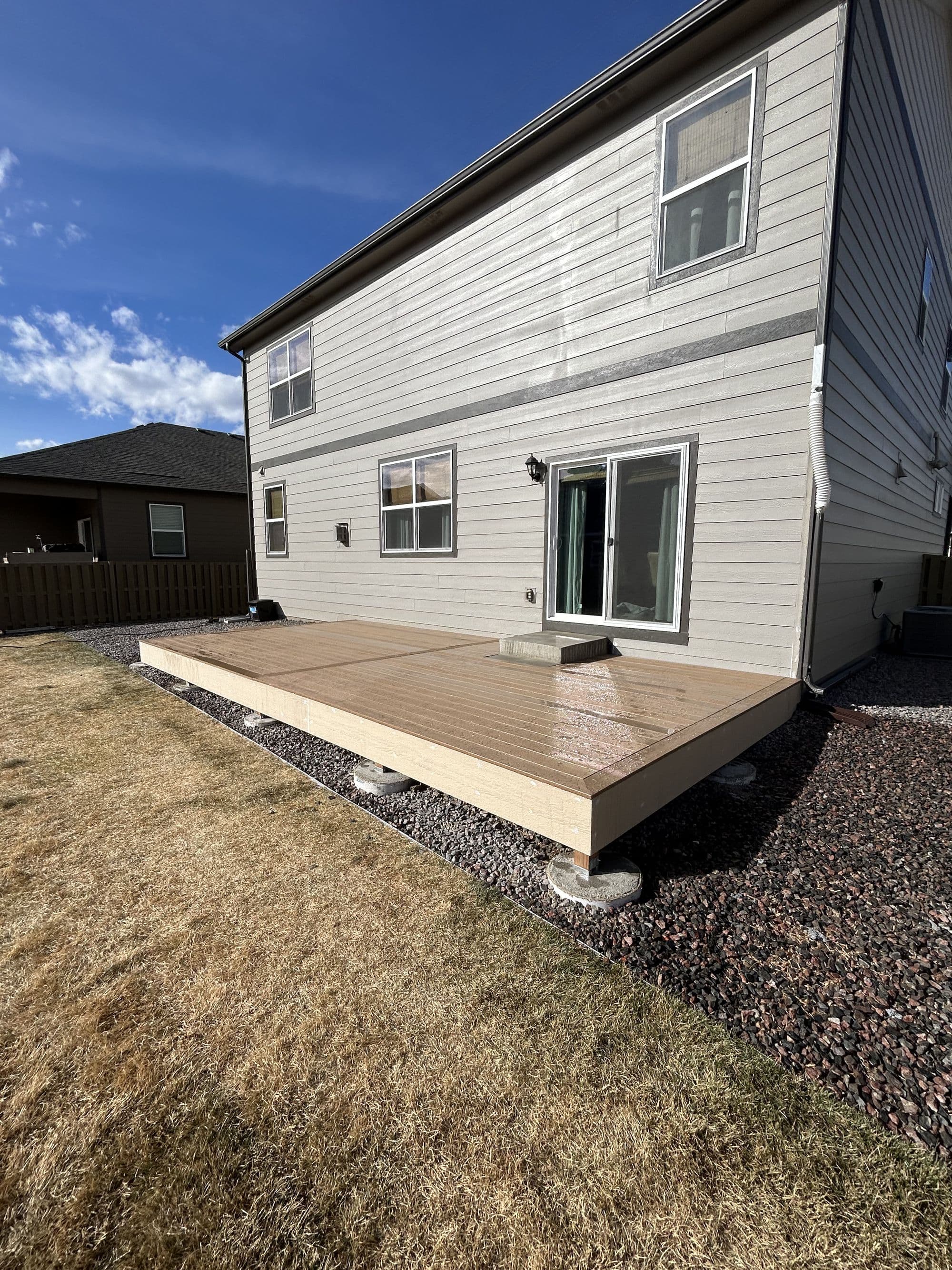 Wide view of a finished custom deck, Johnstown, Colorado